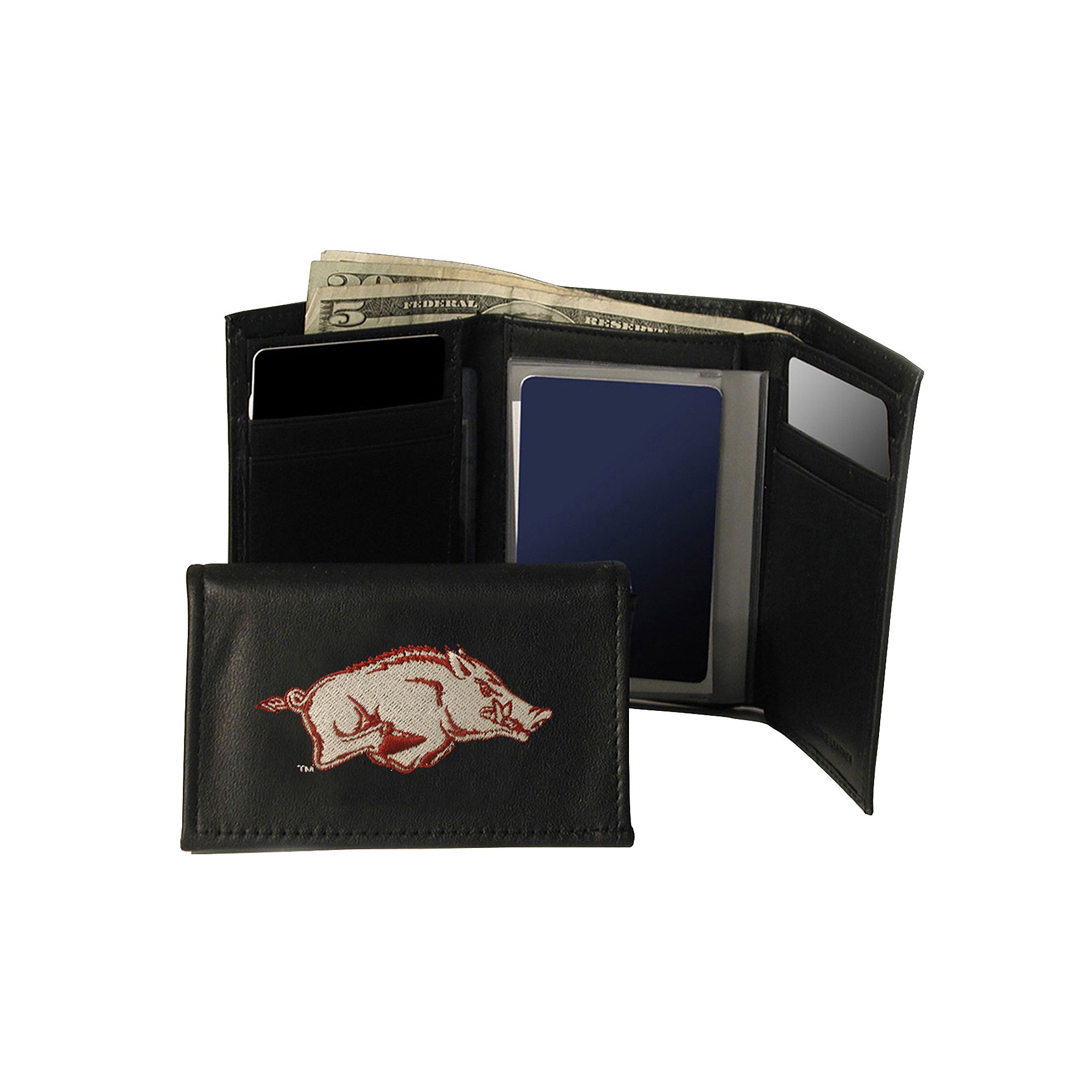 University of Arkansas Razorbacks Trifold Leather Wallet, Red