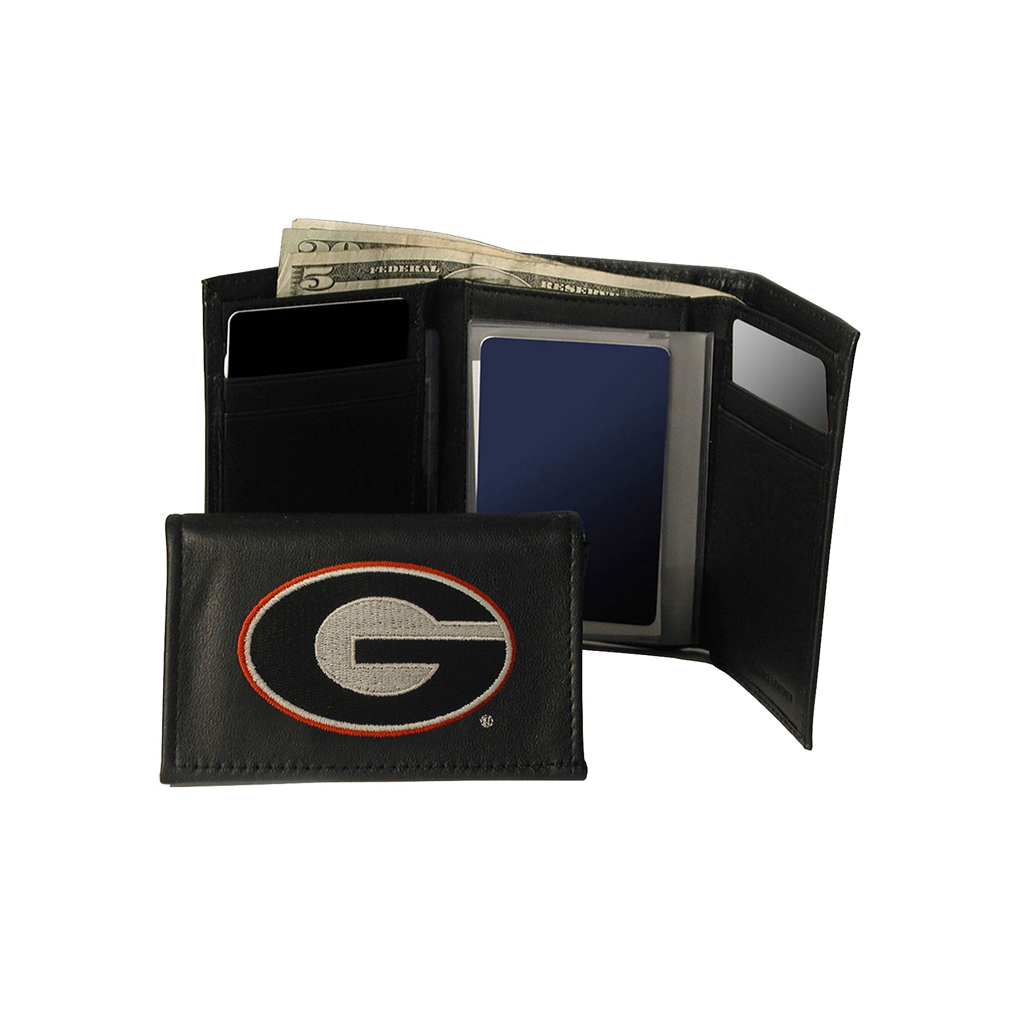 University of Georgia Bulldogs Trifold Leather Wallet, Red