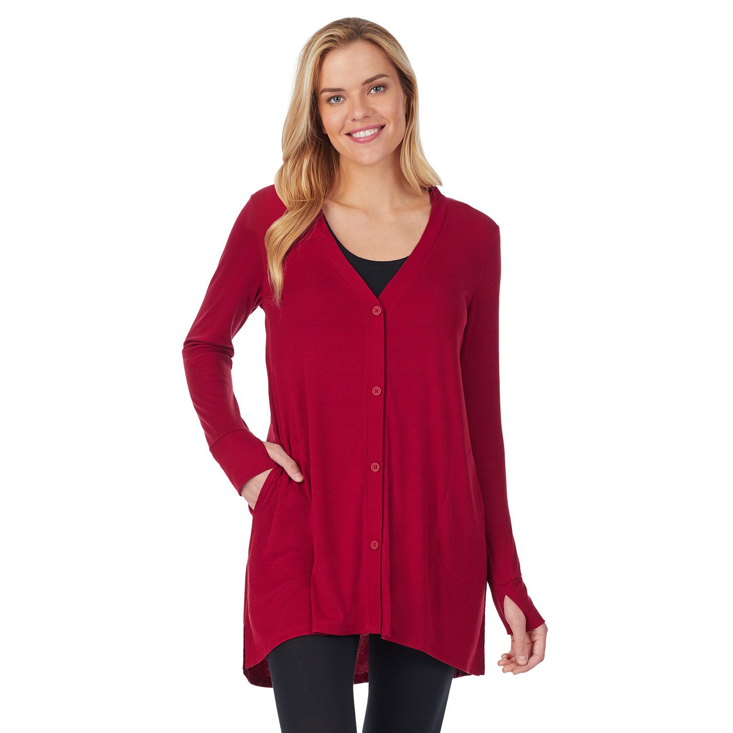 deep red cardigan
