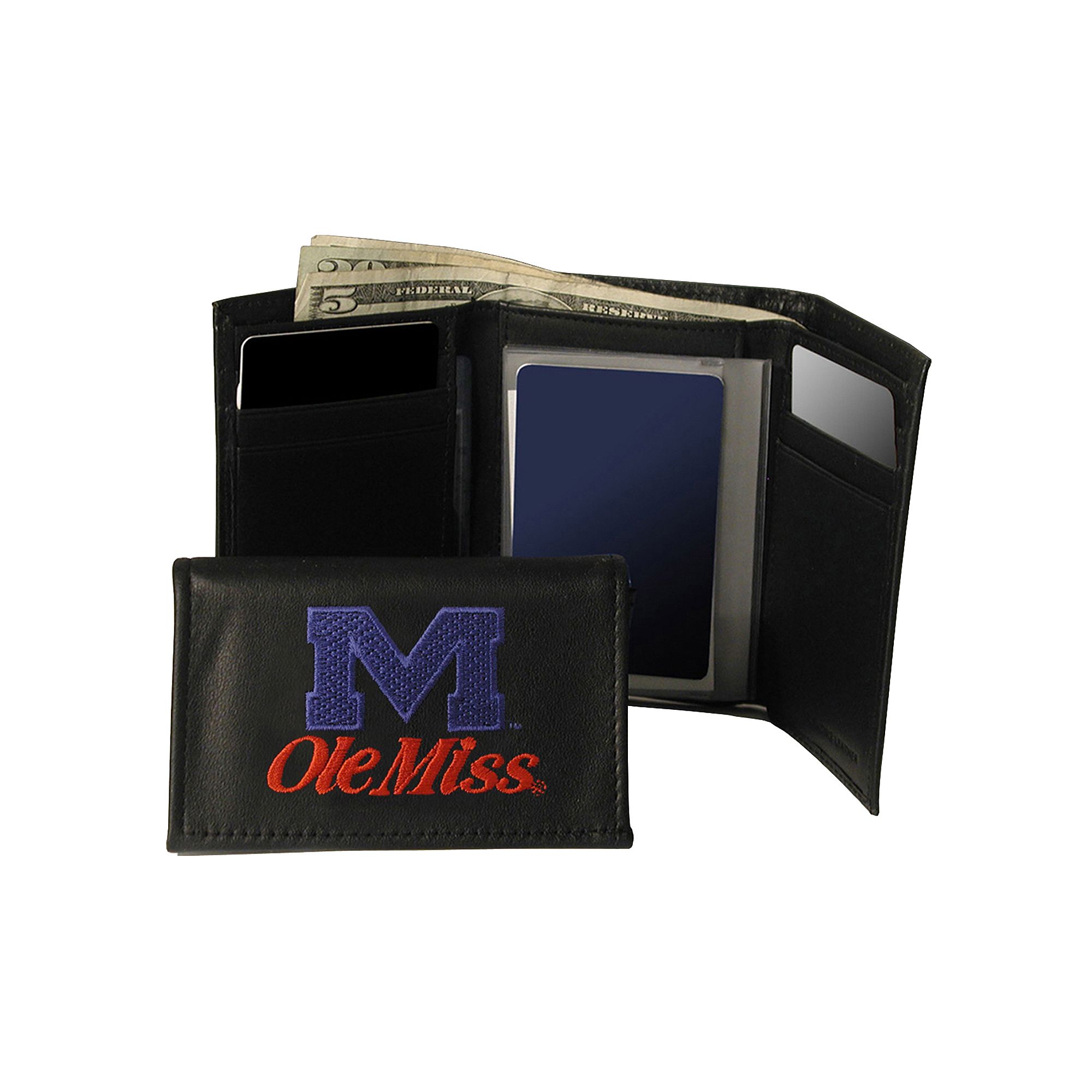 University of Mississippi Rebels Trifold Leather Wallet, Blue