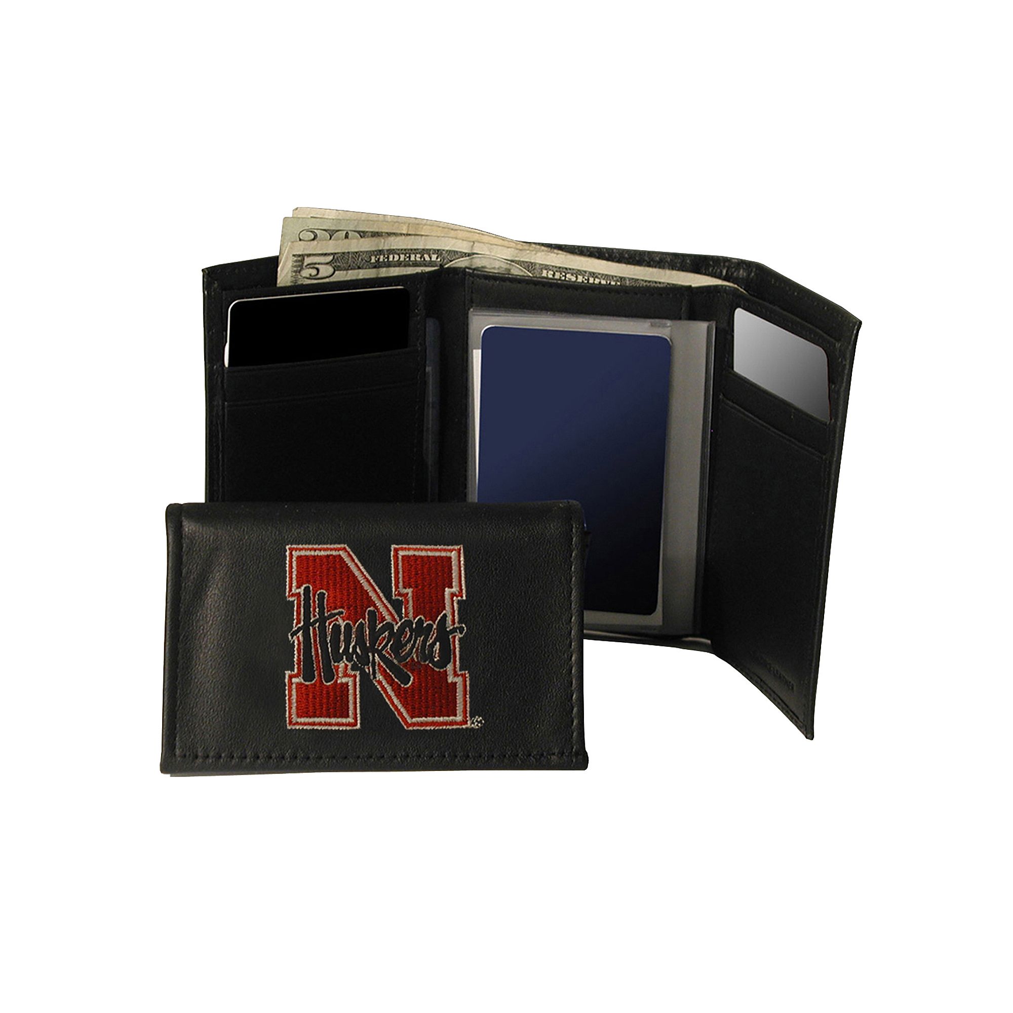 University of Nebraska Cornhuskers Trifold Leather Wallet, Red