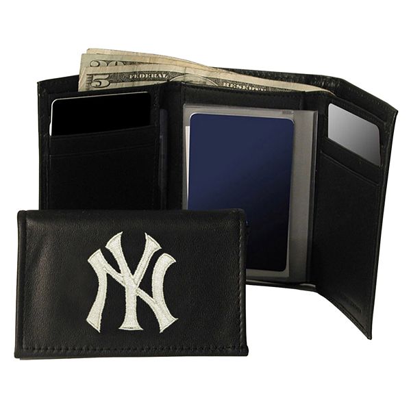 New York Yankees Laser Engraved Brown Trifold Wallet - BiggSports