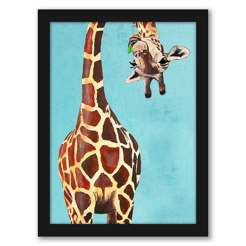 Americanflat Giraffe With Leaf Framed Wall Art, Multicolor, 19X25