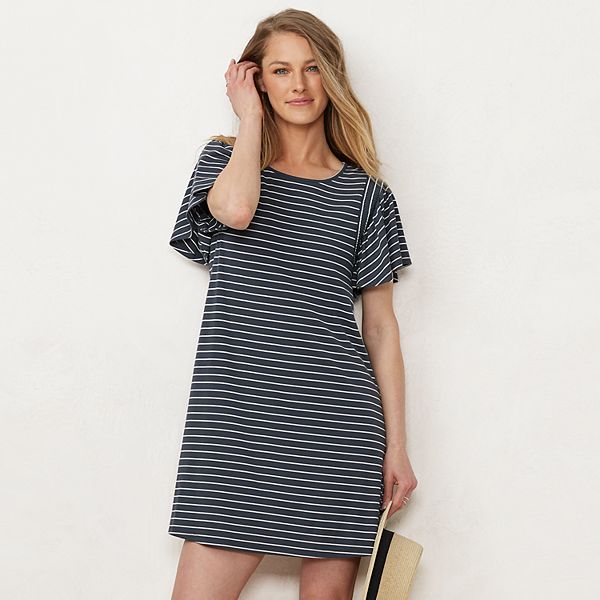 Petite LC Lauren Conrad Print Flutter-Sleeve T-Shirt Dress