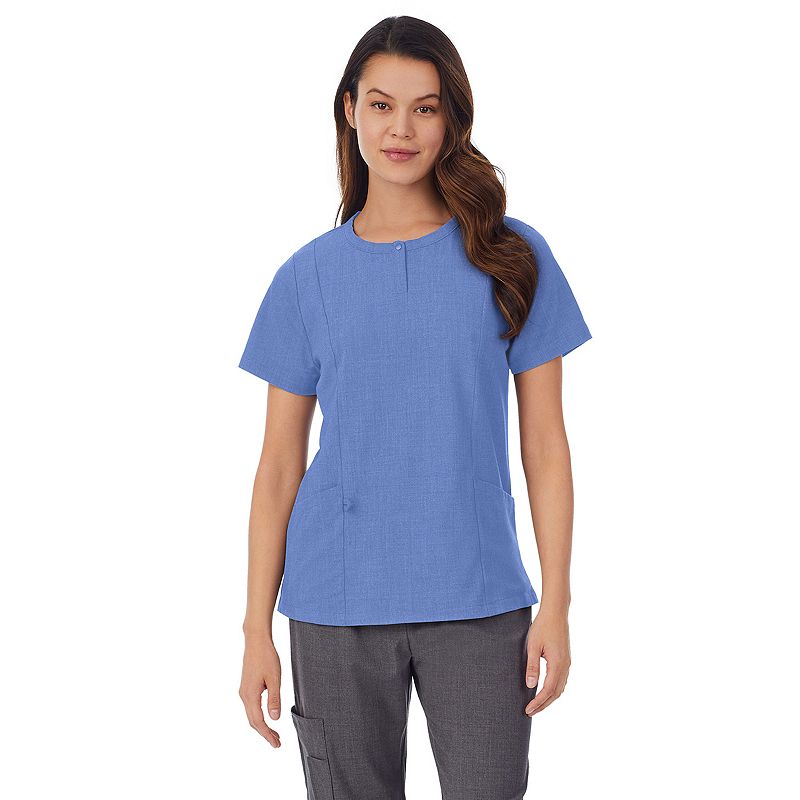 Womens Cuddl Duds Scrubs Pocketed Henley Top, Size: XS, Med Blue