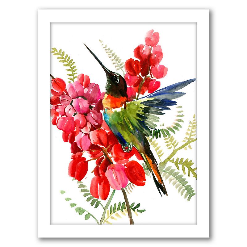 Americanflat Hummingbird Flowers Wall Art, Multicolor, 19X25