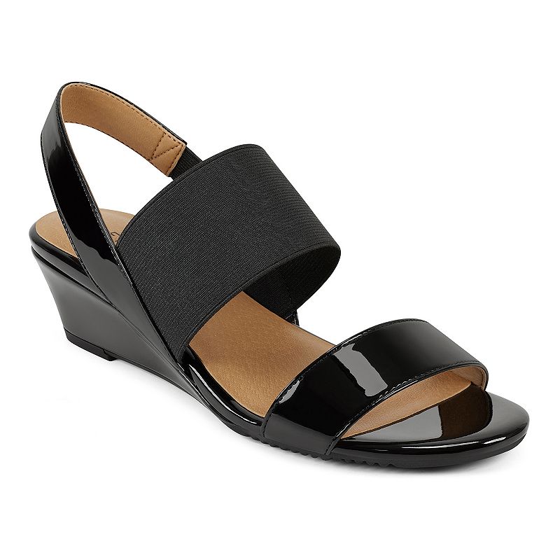 UPC 825076100030 product image for Aerosoles Alma Women's Strappy Wedge Sandals, Size: 6, Black | upcitemdb.com