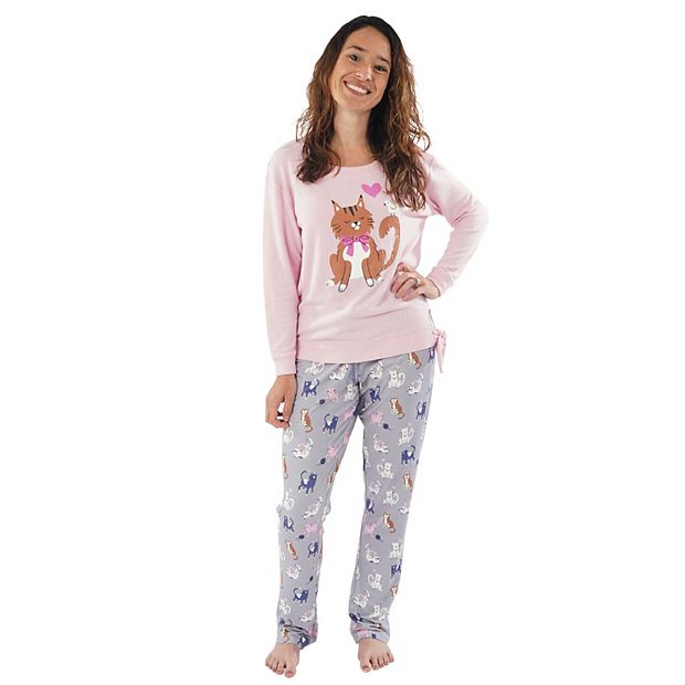 Allover Cat Print Pajama Set With Eye Cover