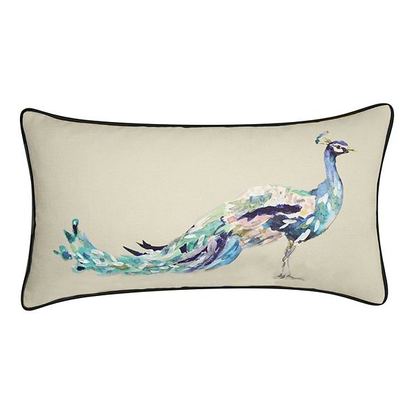 Edie Home Reversible Ribbon Peacock Decorative Lumbar Pillow