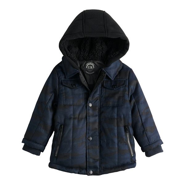 Toddler Boy Urban Republic Quilted Wool Navy Midweight Hooded Jacket