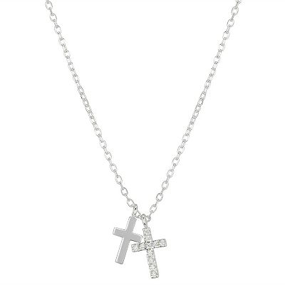 Double Cross Necklace Gold-plated Sterling Silver with Cubic Zirconia Accents Double Cross Necklace Gold-plated Sterling Silver with Cubic Zirconia Accents