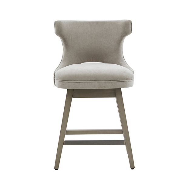 25.75&#34; Cheryl Swivel Counter Height Barstool Beige - Madison Park: Elegant Upholstered, Bronze Nailhead, Wood Finish