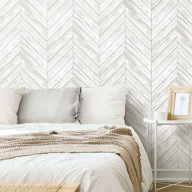 RoomMates Herringbone Faux Board Peel & Stick Wallpaper