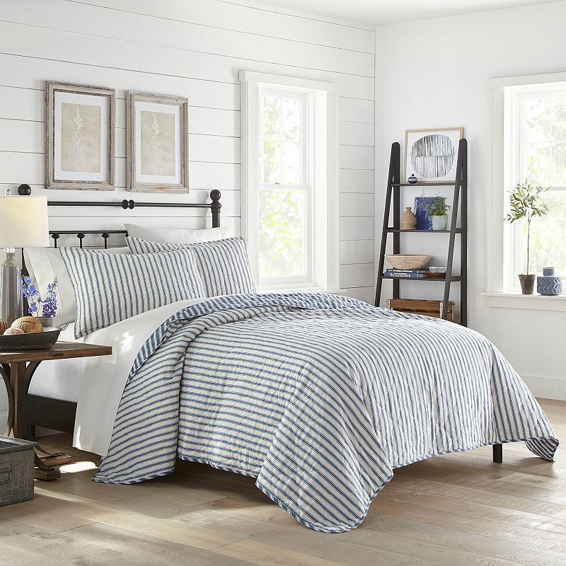 Stone Cottage Willow Way Ticking Stripe Quilt Set, Blue