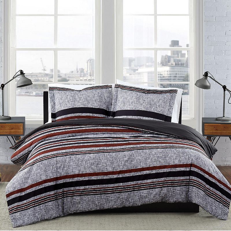 London Fog Warren Stripe Quilt and Sham Set, Grey, Twin