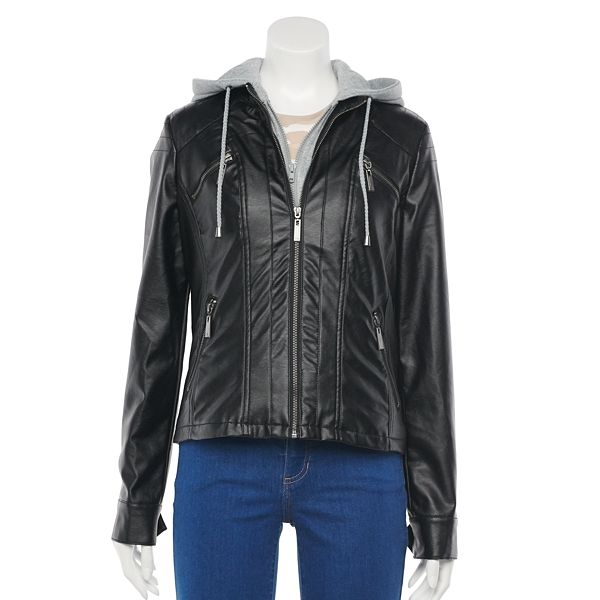 Juniors' Jou Jou Hooded Faux-Leather Jacket