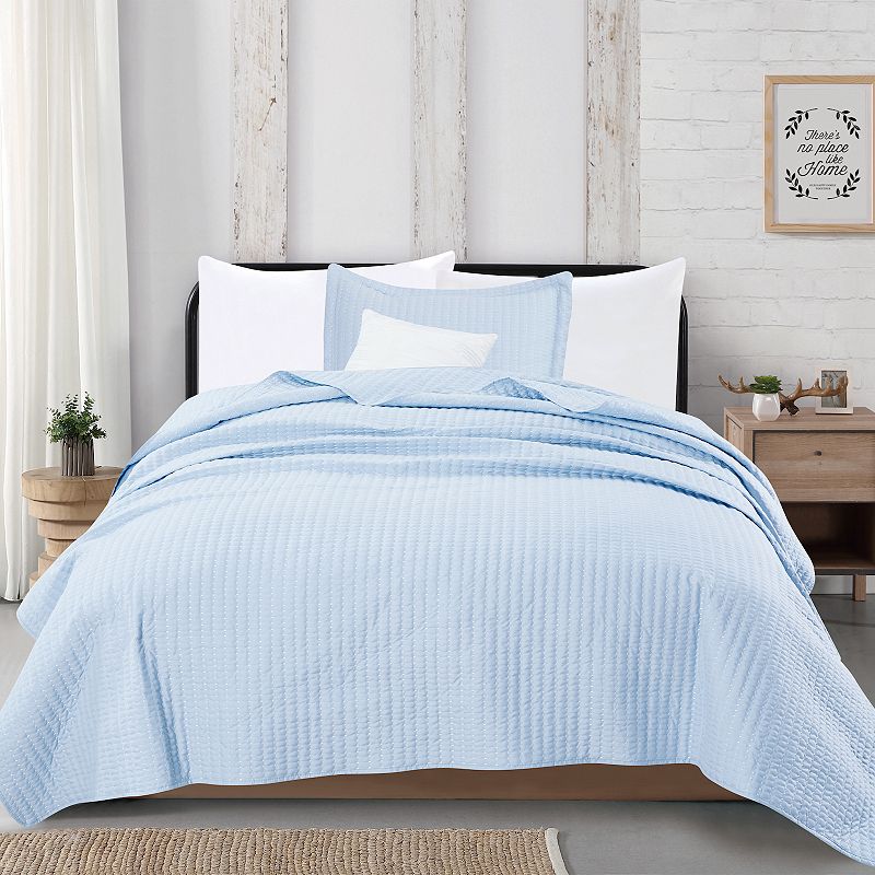 Great Bay Home Alicia Channel Stitch Quilt and Sham Set, Blue, Twin