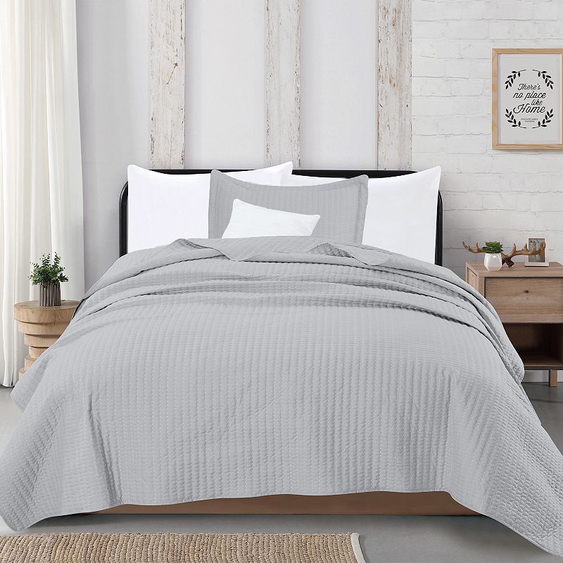 Great Bay Home Alicia Channel Stitch Quilt and Sham Set, Grey, Twin