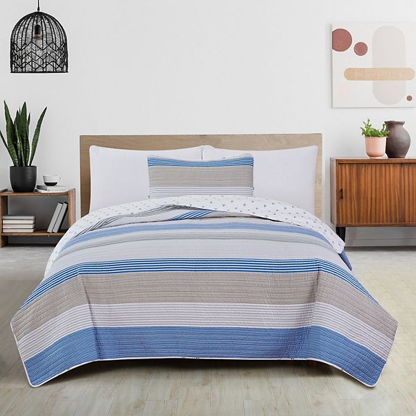All-Season Details about   Great Bay Home 3-Piece Reversible Modern Striped Quilt with 2 Shams 
