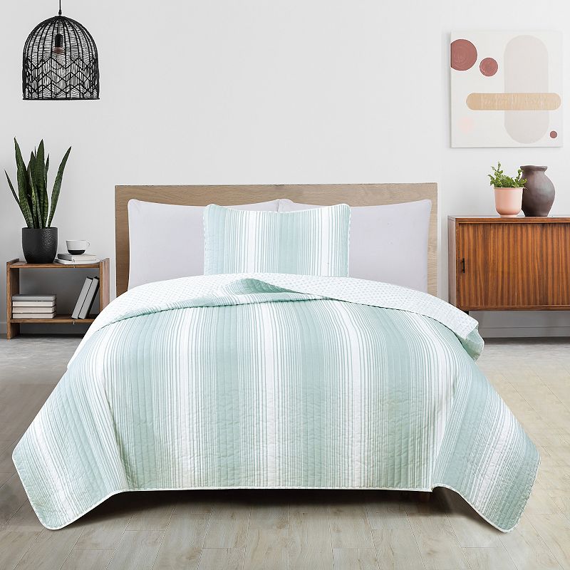 Great Bay Home Everette Ombre Stripe Quilt and Sham Set, Blue, Full/Queen