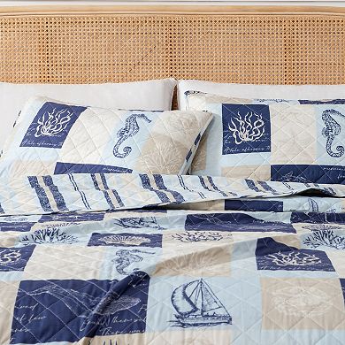 Madelinen® Caspian Patchwork Coastal Quilt and Sham Set