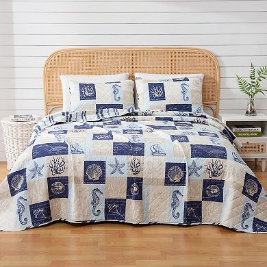 Madelinen® Caspian Patchwork Coastal Quilt and Sham Set