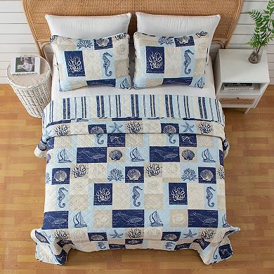 Madelinen® Caspian Patchwork Coastal Quilt and Sham Set