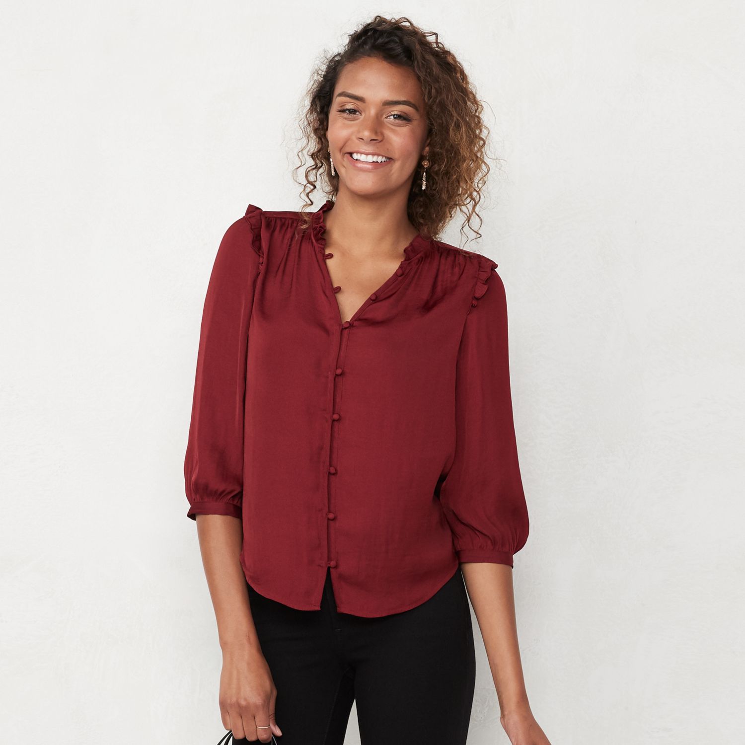 front ruffle blouse
