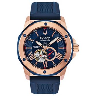 Bulova Men's Marine Star Blue Silicone Strap Automatic Watch - 98A227