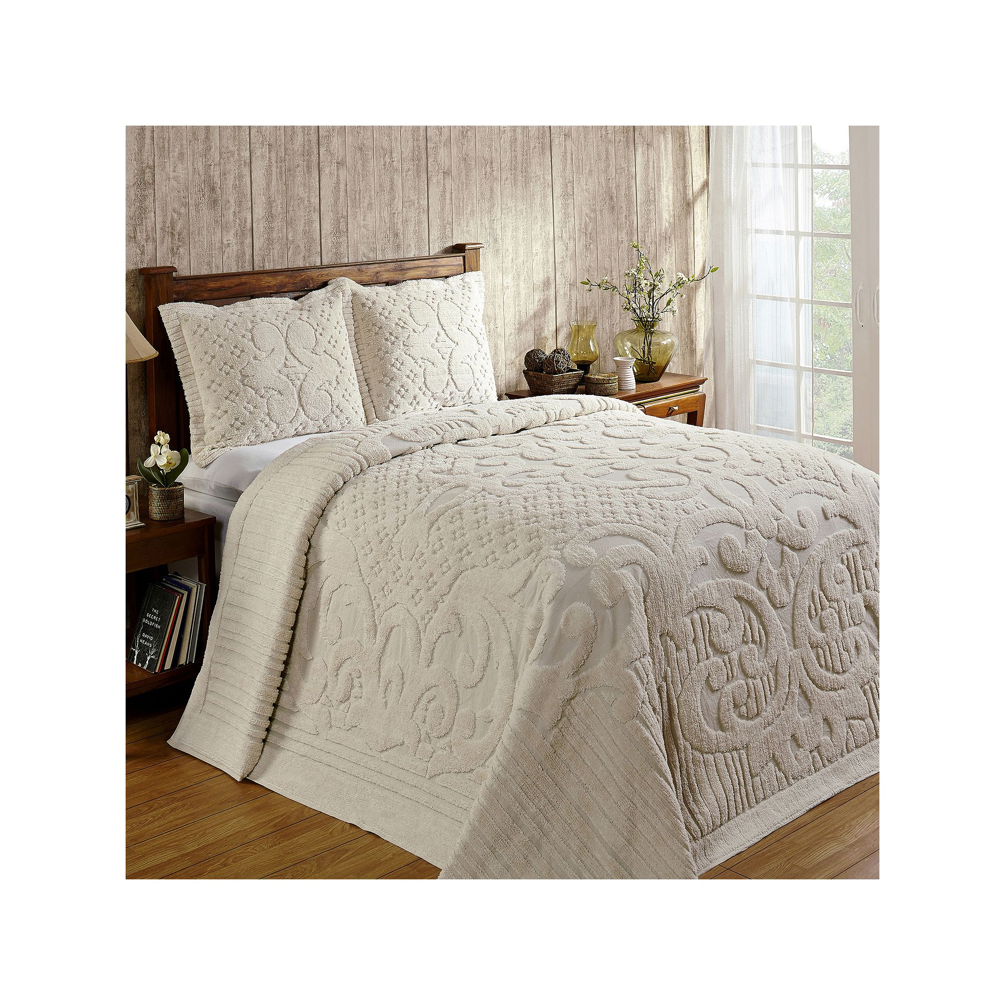 Better Trends Ashton Chenille Bedspread or Sham, Beige Khaki