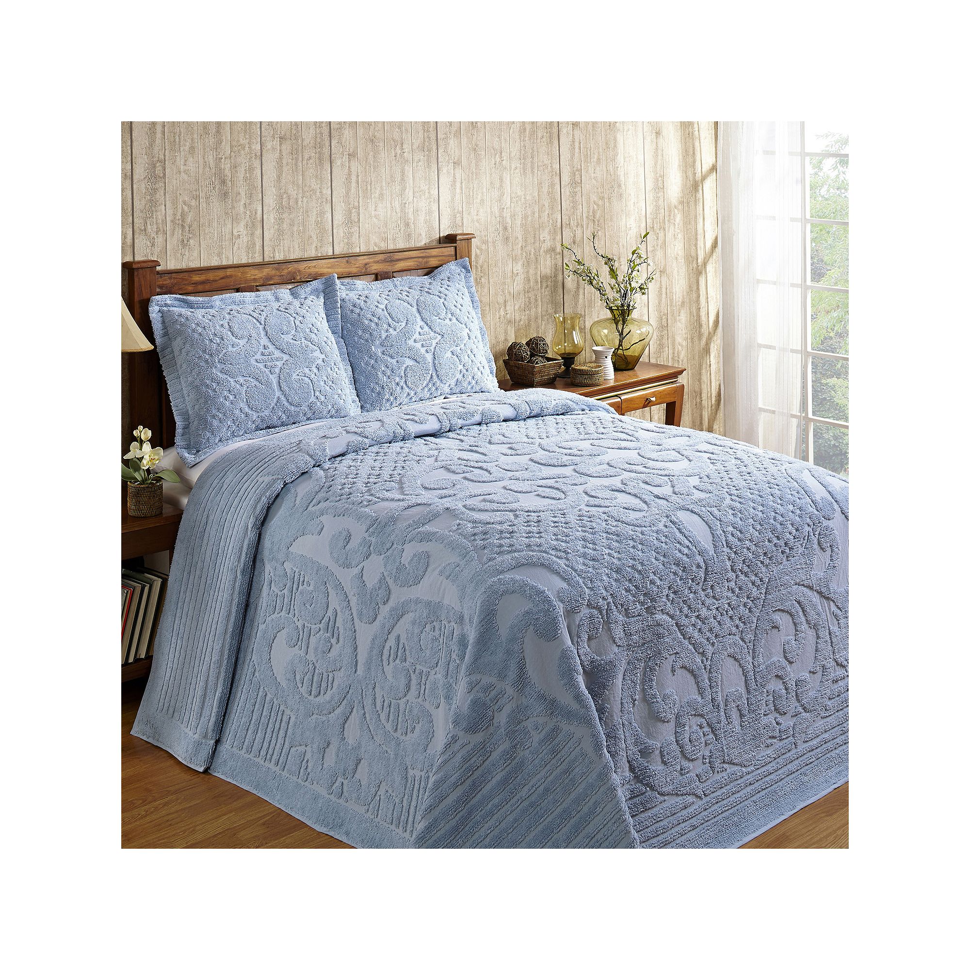 Better Trends Ashton Chenille Bedspread or Sham, Blue