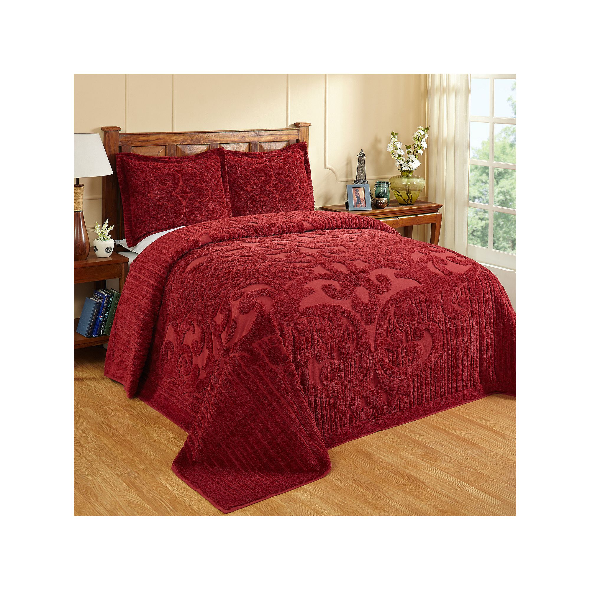 Better Trends Ashton Chenille Bedspread or Sham, Red