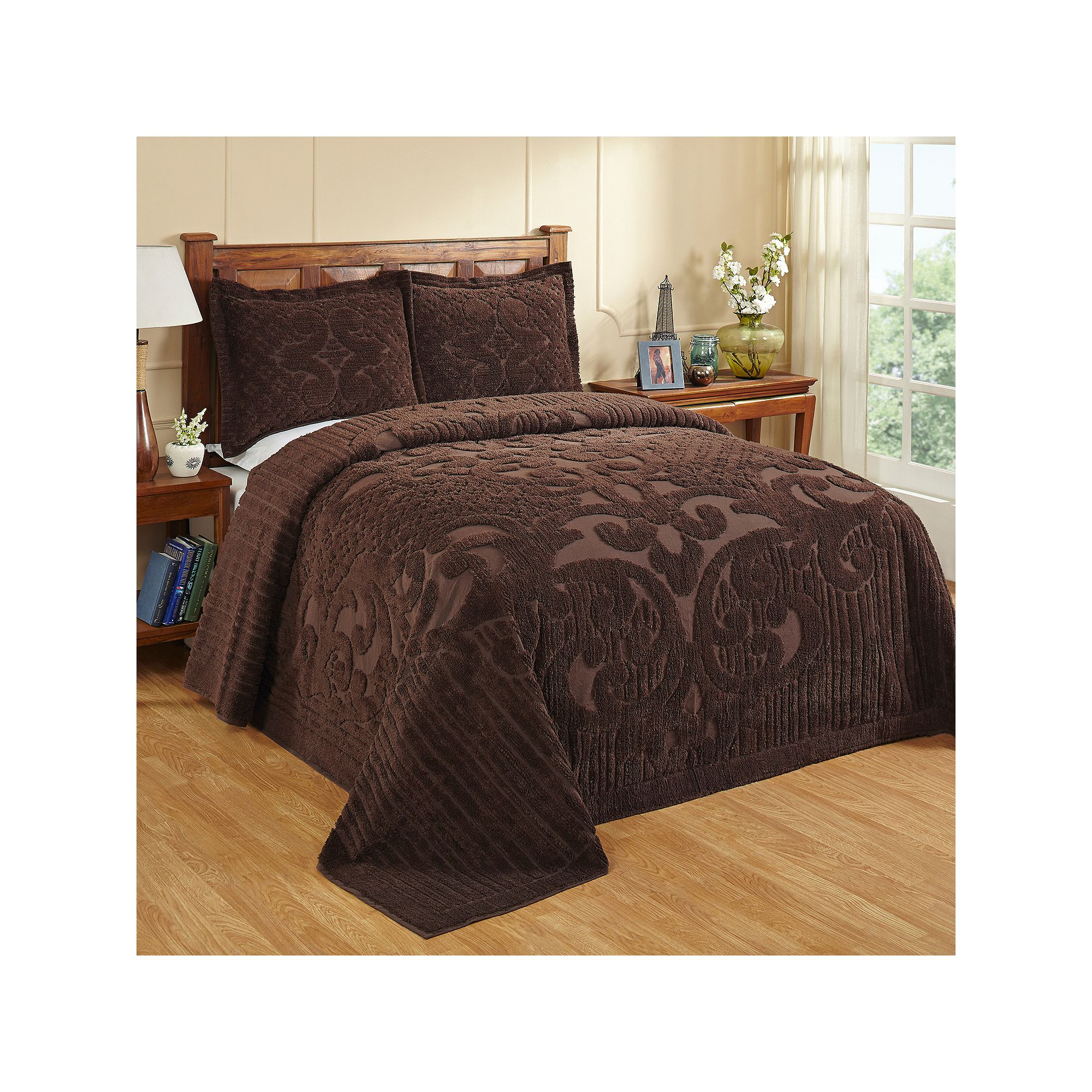 Better Trends Ashton Chenille Bedspread or Sham, Brown