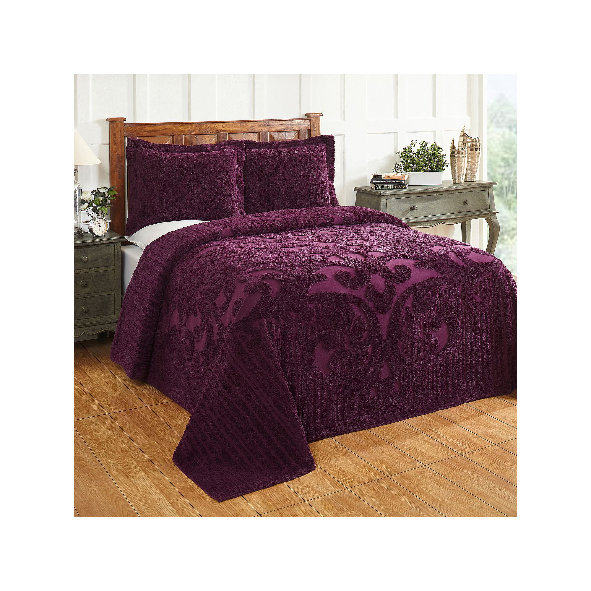 Better Trends Ashton Chenille Bedspread or Sham, Purple