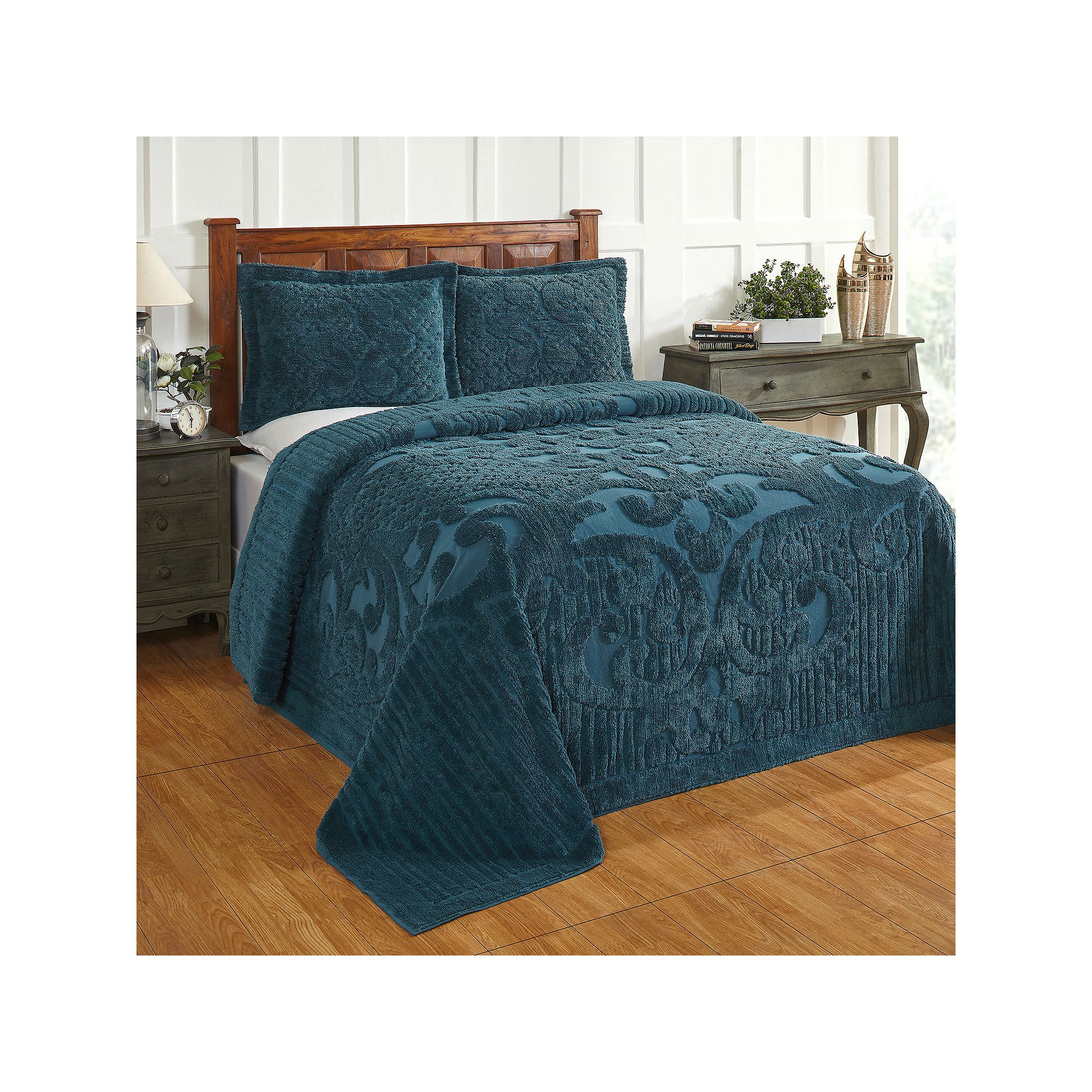 Better Trends Ashton Chenille Bedspread or Sham, Blue