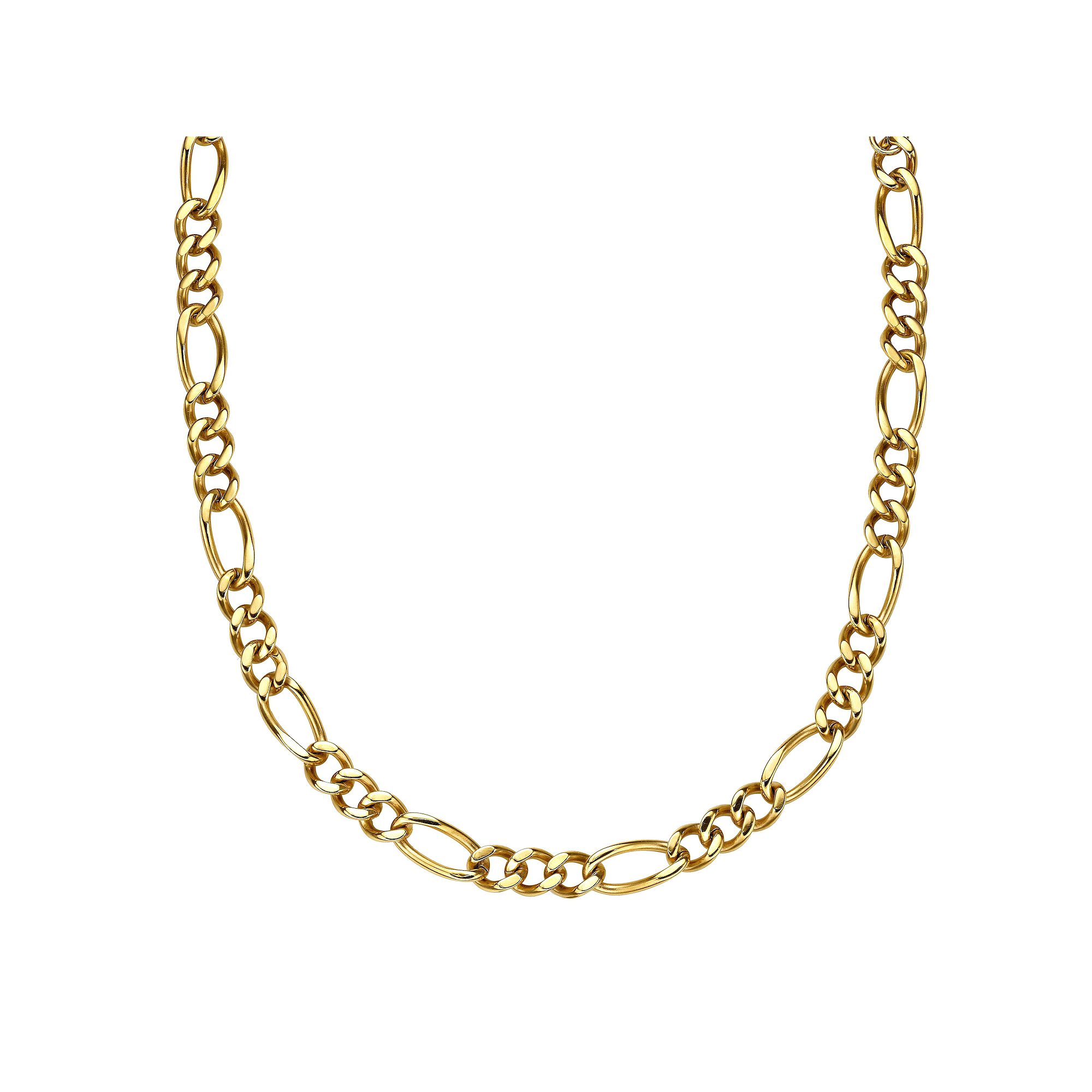 Mens LYNX Stainless Steel Figaro Chain Necklace, Size: 24, Gold Tone
