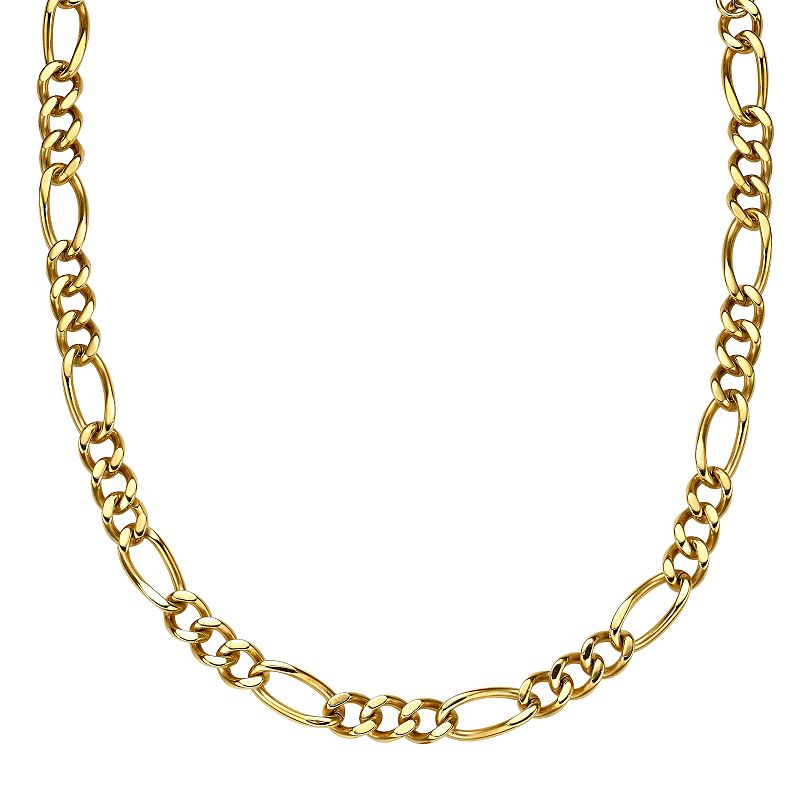 Mens LYNX Stainless Steel Figaro Chain Necklace, Size: 30, Yellow