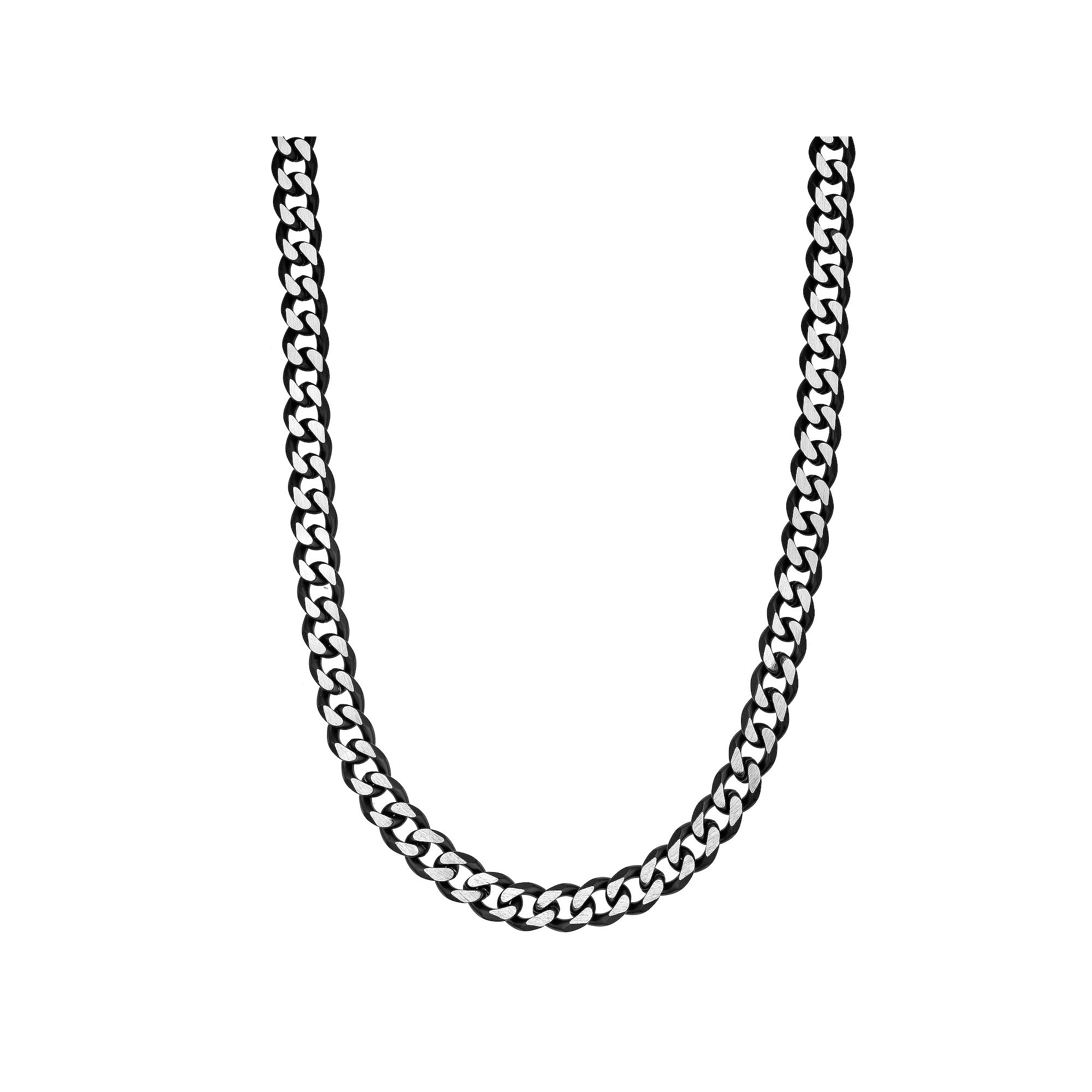 Mens LYNX Stainless Steel Curb Chain Necklace, Size: 30, Black Tone