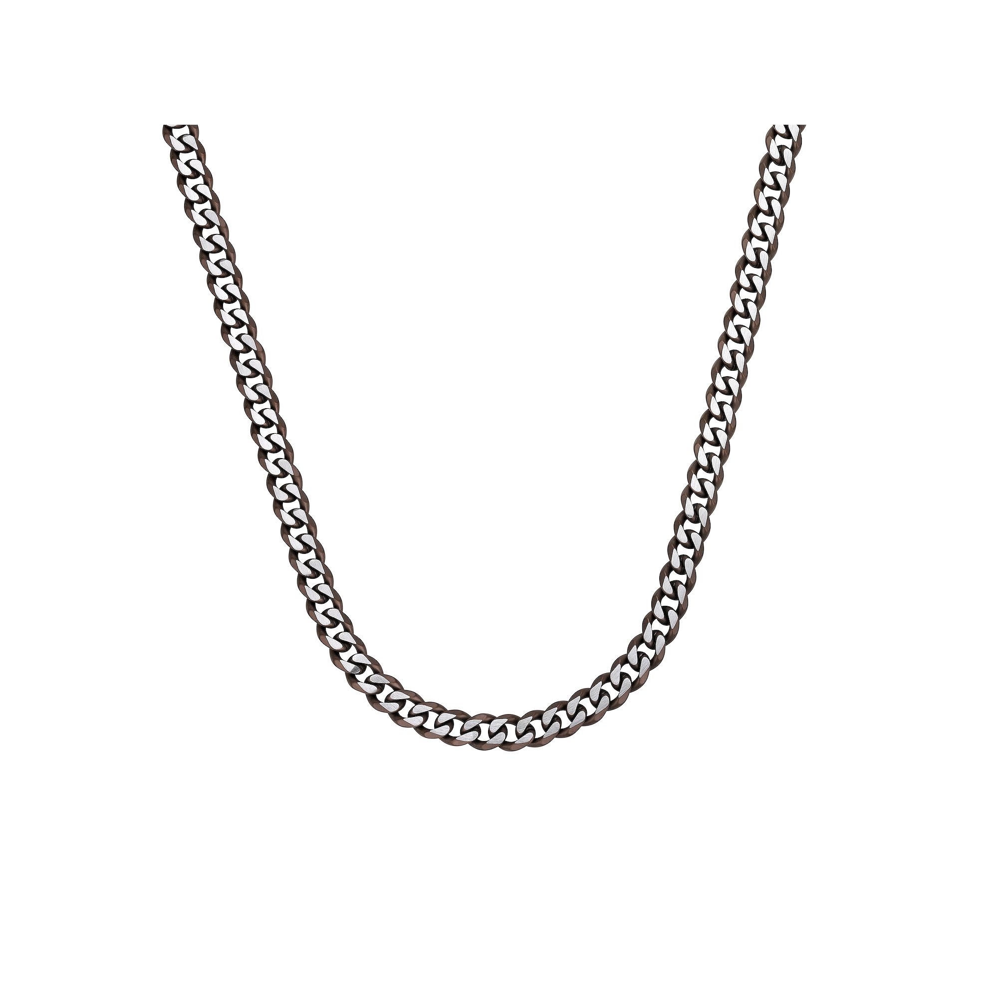 Mens LYNX Stainless Steel Curb Chain Necklace, Size: 22, Brown Tone