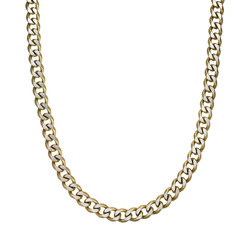 Mens LYNX Two Tone Stainless Steel Curb Chain Necklace, Size: 22, Gold