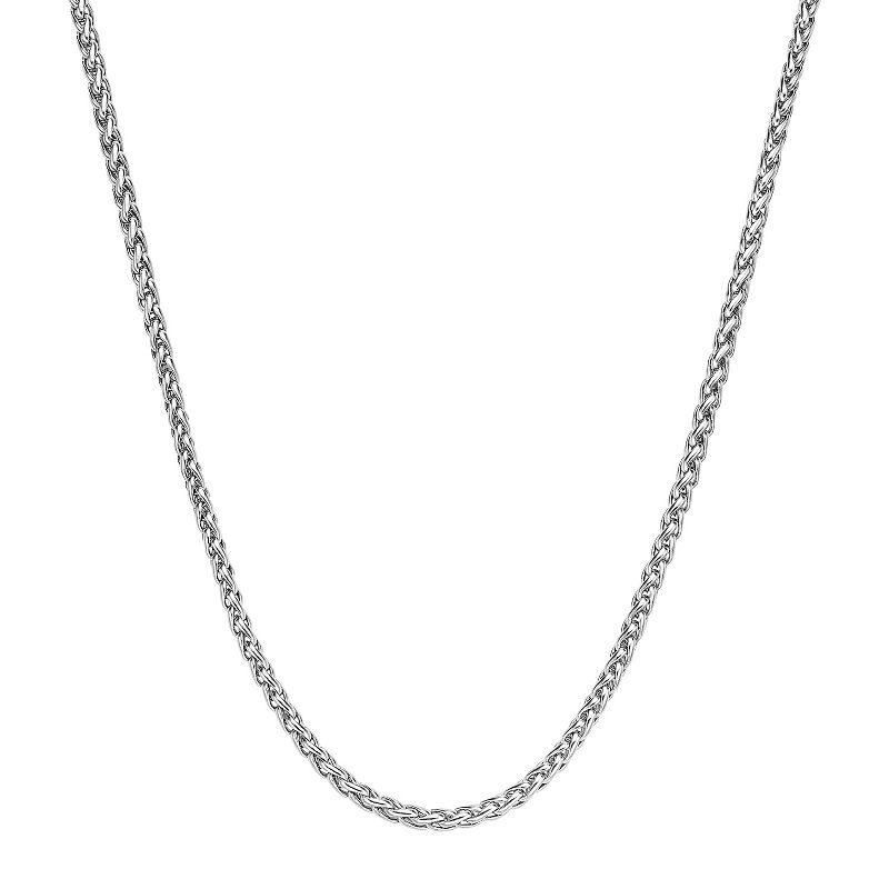 Mens LYNX Stainless Steel Wheat Chain Necklace, Size: 30, Silver