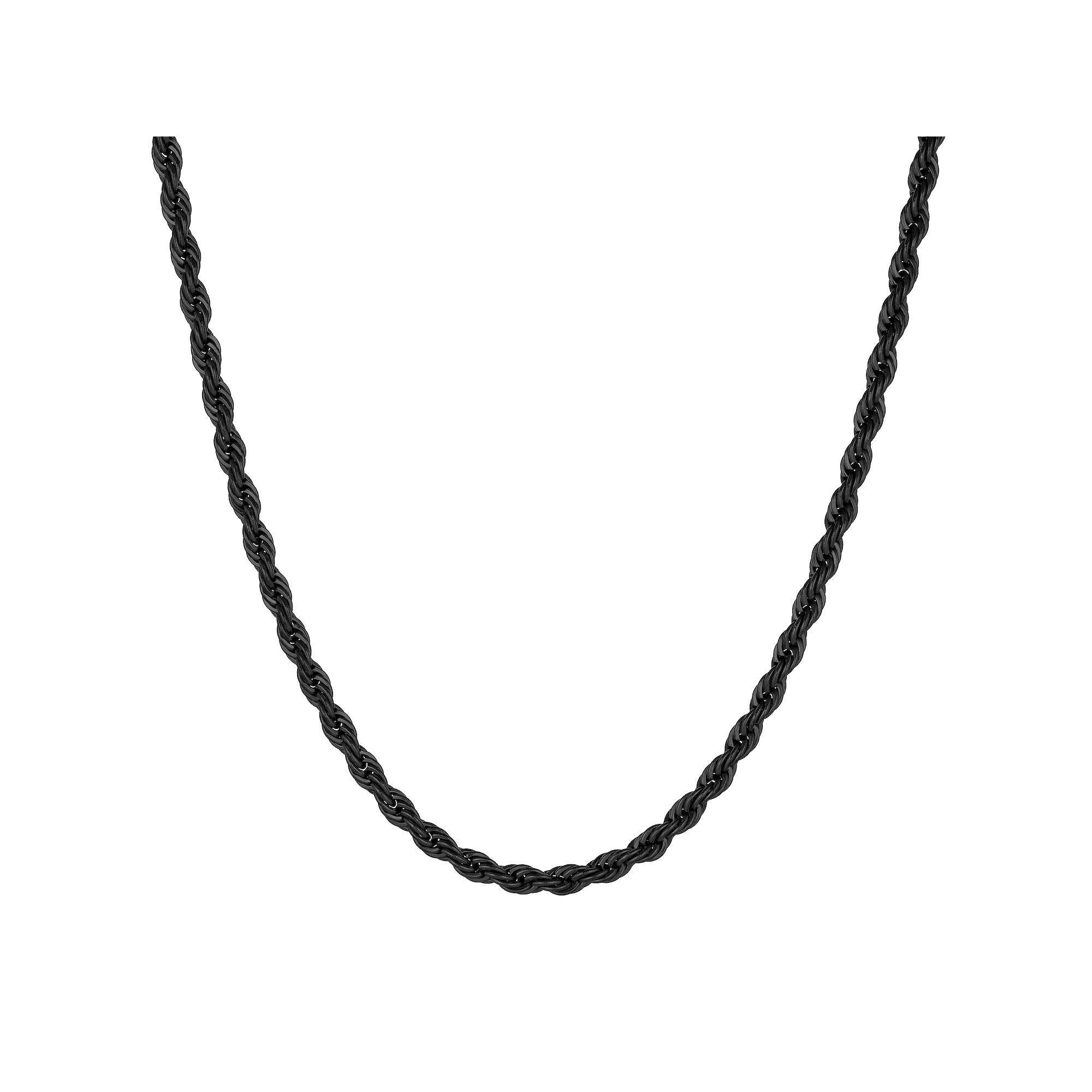 Mens LYNX Stainless Steel Rope Chain Necklace, Size: 24, Black Tone