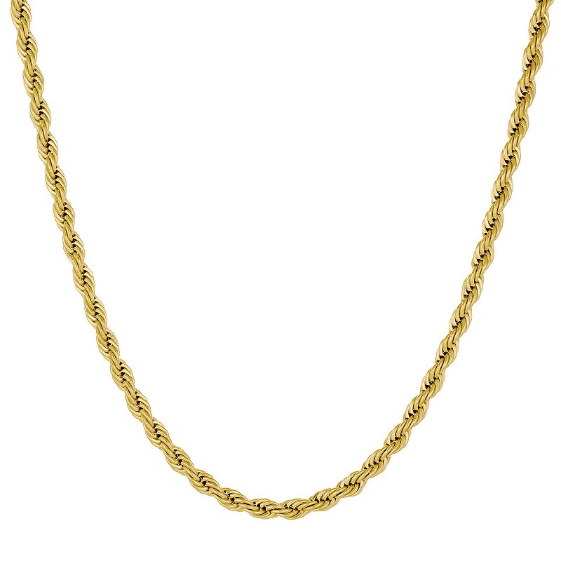 Mens LYNX Stainless Steel Rope Chain Necklace, Size: 30, Yellow