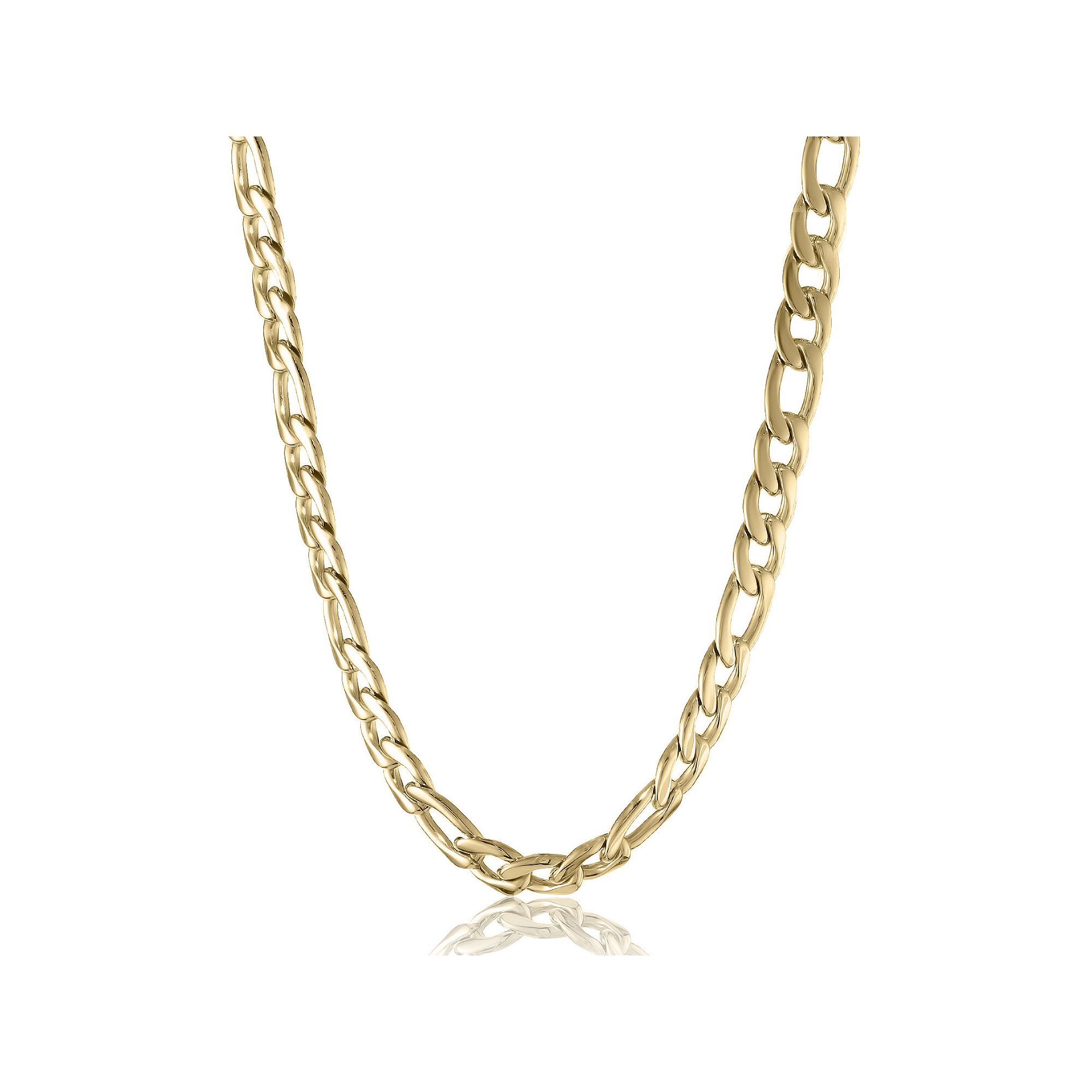 Mens LYNX Stainless Steel Figaro Chain Necklace, Size: 22, Gold Tone