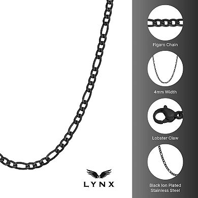 Men's LYNX Stainless Steel 4mm Figaro Chain Necklace