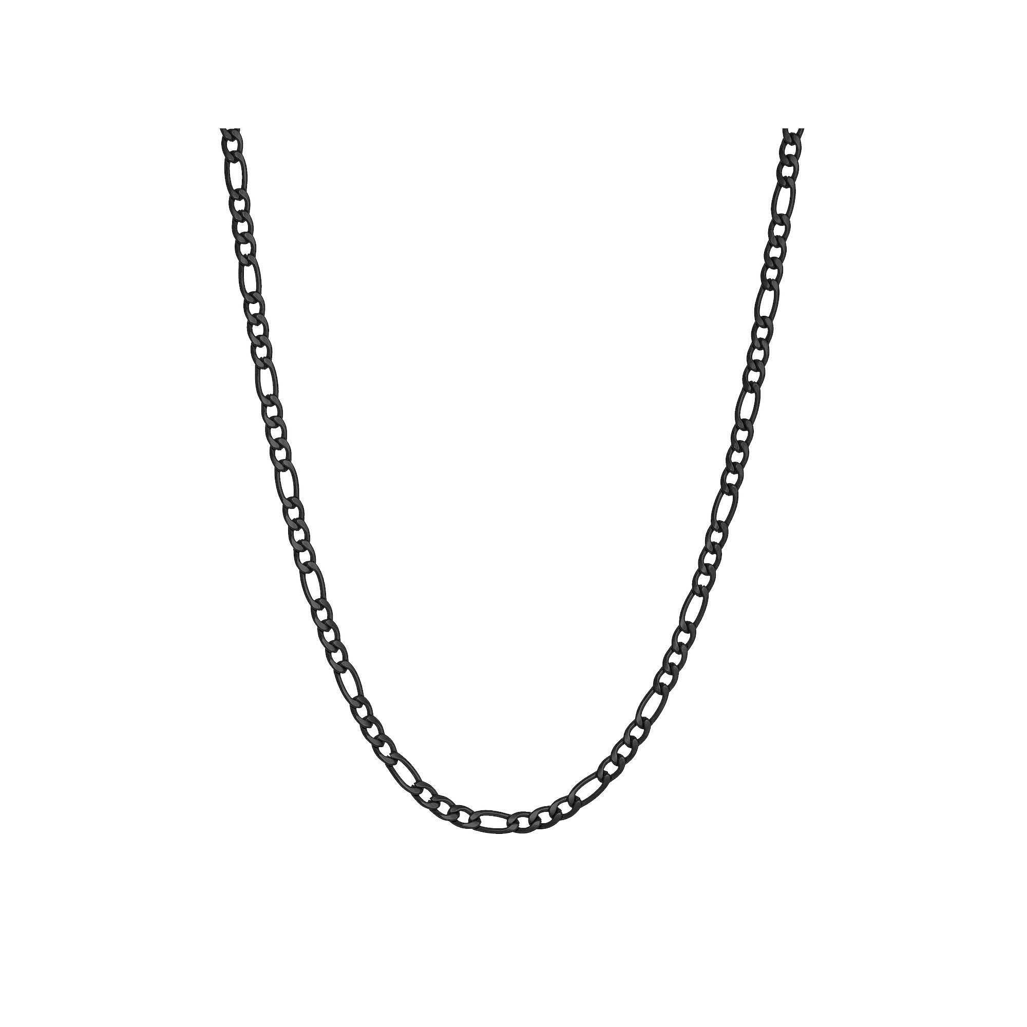 Mens LYNX Stainless Steel 4mm Figaro Chain Necklace, Size: 20, Black To