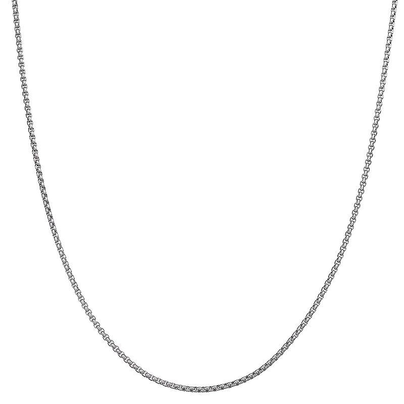LYNX Stainless Steel Round Box Chain Necklace, Mens, Size: 30, Silver