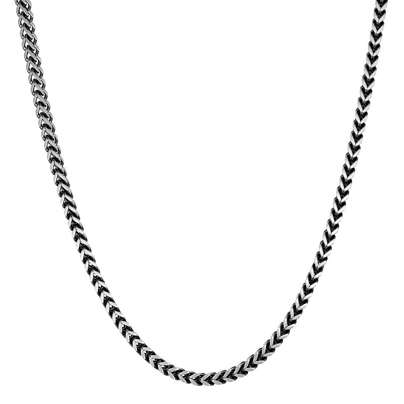 Mens LYNX Stainless Steel Foxtail Chain Necklace, Size: 30, Black