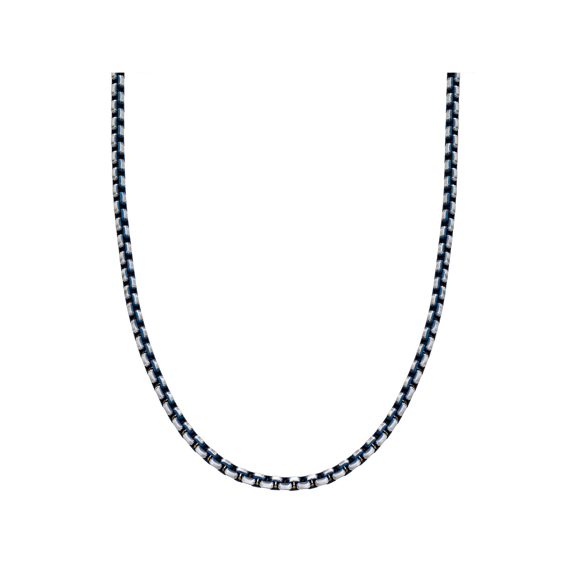 Mens LYNX Stainless Steel Box Chain Necklace, Size: 22, Blue Tone
