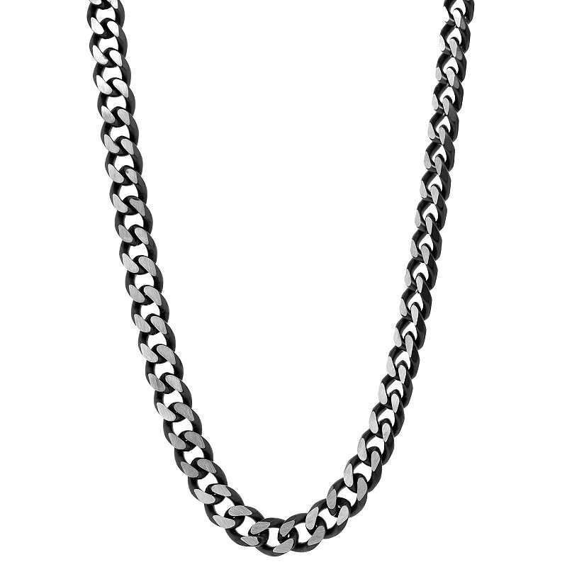 Mens LYNX Stainless Steel Curb Chain Necklace, Size: 20, Black